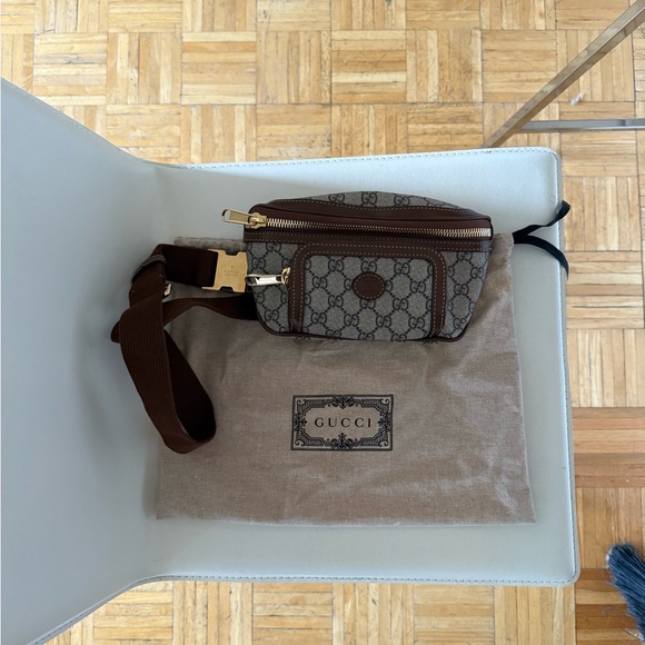 Gucci Brown and Beige Monogram Belt Bag